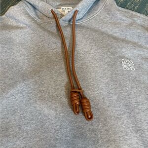 Loewe Hoodie Leather Draw Strings color Heather Gray size XL